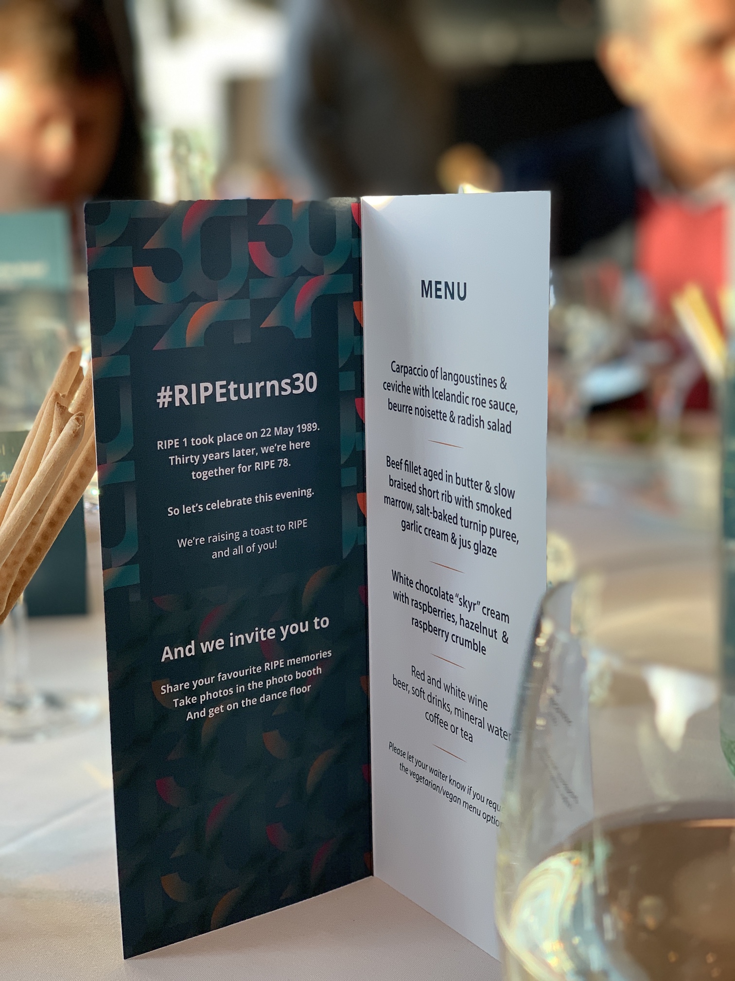RIPE78 Dinner, Menu