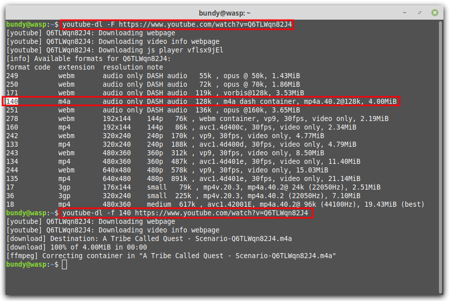 Audiospur des Videos im M4A Format runterladen
